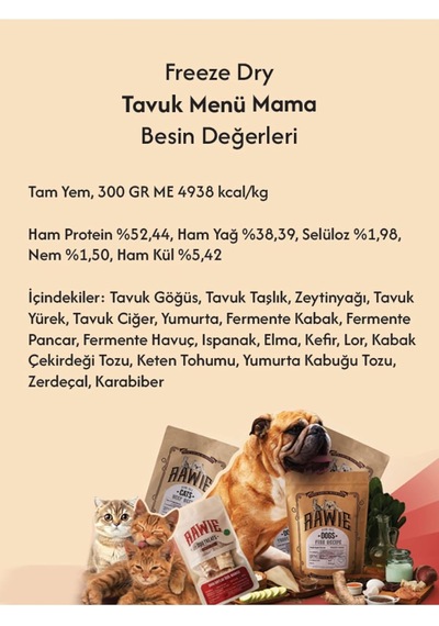 Köpek Freeze Dried Tavuk Menü Kuru Mama, 300g, 1-7 Yaş, Glütensiz Ve Tahılsız Formül