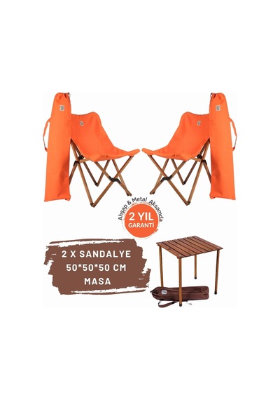 Bag The Joy Ahşap Masa Sandalye Seti Kahve-turuncu- 50 50 50cm Kahverengi - Turuncu
