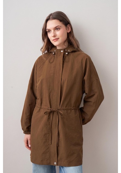 Allday B87049a0 Kadın Beli Büzgü Detaylı Trençkot CAMEL