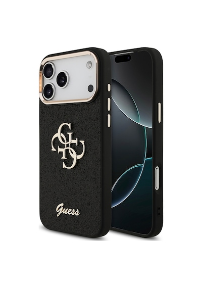 Apple Uyumlu iPhone 17 Pro Max Kılıf Guess Lisanslı 4g Büyük Metal Logolu Glitter Kapak Siyah Siyah