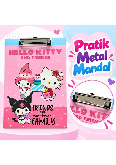 Bakgelal Hello Kitty Pembe Sekreterlik Panosu - Kuromi & My Melody Temalı Metal Kıskaçlı A4 Evrak Dosyası - 9069326065835