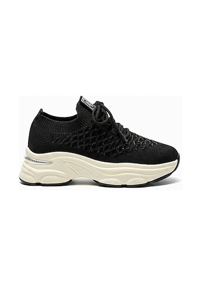 Voyager Taşlı Bağcıklı Triko Kalın Taban Kadın Sneaker Ayakkabı B064 Siyah