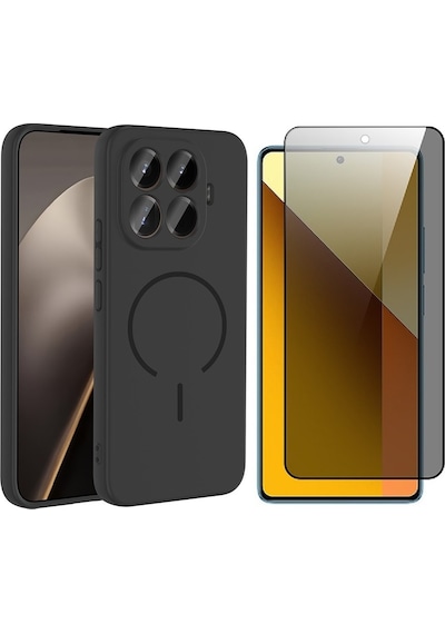 Vendas Xiaomi 15t Pro Kılıf M-safe Şarj Özellikli Zore Meta Kapak + Hayalet Ekran Koruyucu Siyah