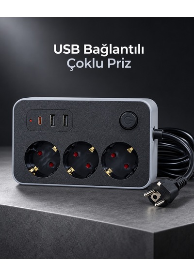 Çalışma Alanlarına Uygun Anahtarlı Usb Ve Type C Şarj Çıkışlı Kablolu Çoklu Priz Diğer