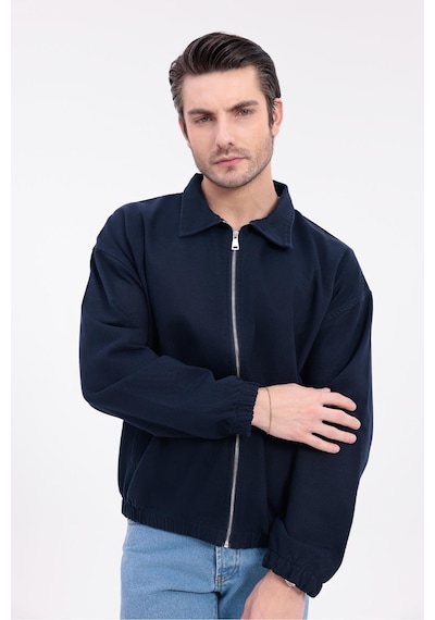 Erkek Gabardin Kumaş Fermuarlı Oversize Mevsimlik Ceket-144 Lacivert
