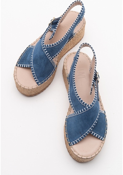 Luvishoes Bellezza Kot Mavi Süet Hakiki Deri Kadın Sandalet Mavi