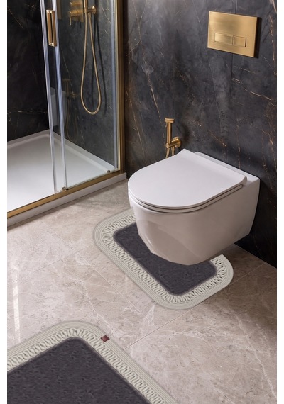 Banyo Paspası Takımı 70x110+50x70 Cm İç Trikot Antrasit Gri & Krem Antrasit Gri - Krem