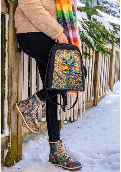 Kadın Vegan Deri Çok Renkli Uzun Bot - Mosaical Tasarım Multicolor