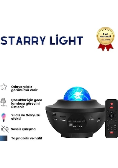 Starry Light Yıldızlı Atmosfer Gökyüzü Efekti Ay Ve Nebula Yansıtma Uzaktan Kumandalı Gece Lambası-379