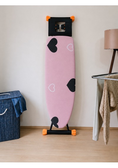 Ütü Masası Kılıfı Büyük Boy İpli Stoperli Keçeli Kılıfı Örtüsü Bezi 55x140cm Love Story Açık Pembe
