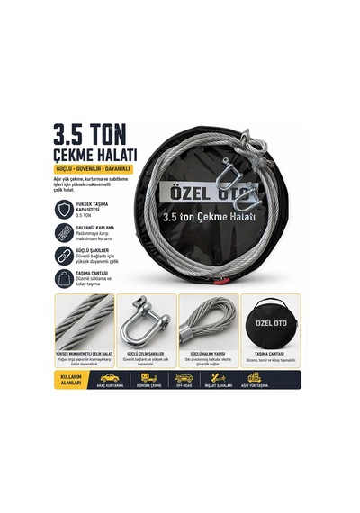 3.5 Ton Çelik Çekme Halatı, Ağır Hizmet Oto Kurtarma Halatı, Yüksek Mukavemetli Çelik Halat, Galvaniz Kaplama Pa
