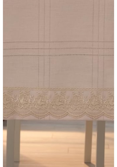 Tropik Home Dantelli Keten Efektli Leke Tutmaz Lüks Masa Örtüsü 160x220 Cm Bej Genel