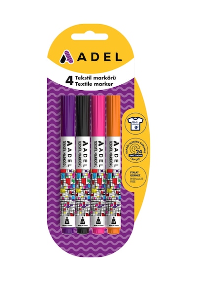 Tekstil Kumaş Kalem Markörü 4 Lü Keçeli Kalem Adel Tekstil Markör N11.9356