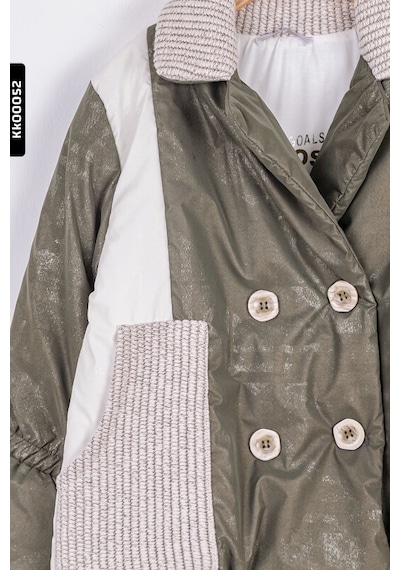 Xo Kids Kız Çocuk Büyük Yakalı Düğmeli Şişmeli Style Mont 8-14 Yaş 35352 Haki