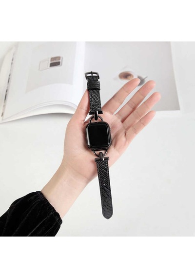 Ekılıf - Apple Uyumlu  Watch 40mm - Kordon Deri Kordon Krd-53 - Siyah