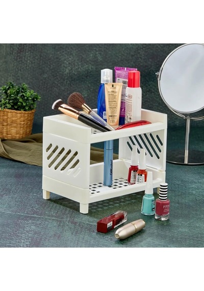 2 Katlı Çok Amaçlı Makyaj Organizeri Şeffaf Akrilik Takı & Kozmetik Düzenleyici Banyo, Mutfak Ve Çalışma Odası İçin Raf Modern Ve Yer Tasarruflu