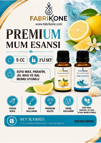 Premium Mum Esansı 5 Cc 2'li Set - Limon, Okyanus - Soya Wax, Parafin, Jel Wax Ve Bal Mumu Uyumlu Bkfab2lmok5 Karışık