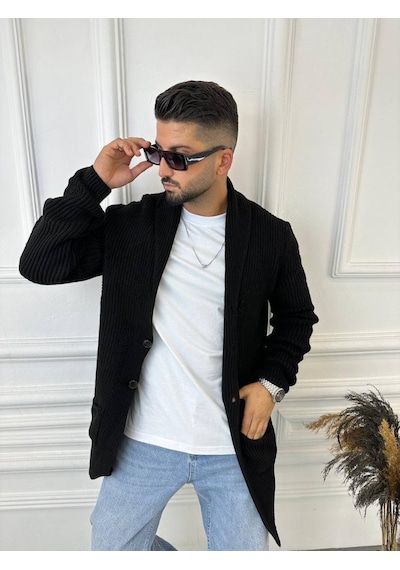 Elku Moda Hırka Örgülü Şal Yaka Cepli Lazer Kesim Yırtık Detaylı Tüylenmez Örgü Triko Hırka Siyah Elku Moda Hırka Örgülü Şal Yaka Cepli Lazer Kesim Yırtık Detaylı Tüylenmez Örgü Triko Hırka Siyah
