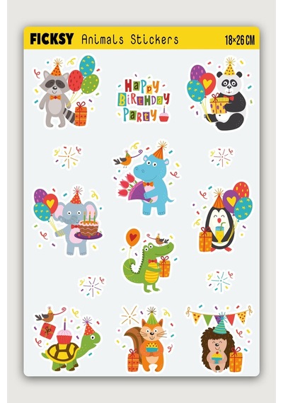 Sevimli Hayvanlar Doğum Günü Temalı Sticker Seti - 10 Adet Etiket Çıkartma Diğer