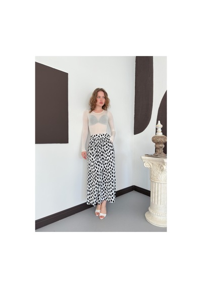 Verymoda Dama Desenli Puantiyeli Etek D3072002 Krem