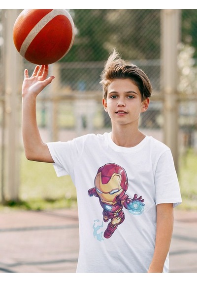 Sevbano Tasarım Ironman Baskılı Unisex Demiradam Film Çocuk Tişört 1-12 Beyaz