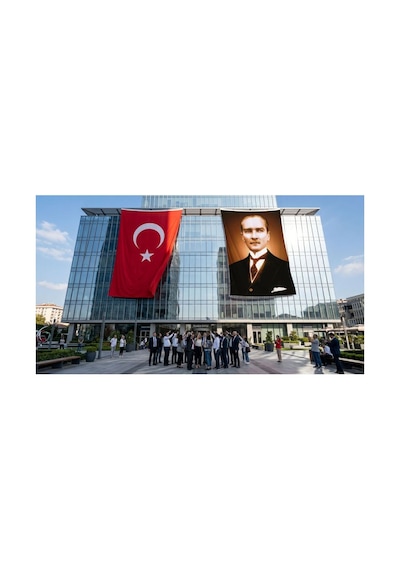 Sivil Takım Elbiseli Mustafa Kemal Atatürk Bayrak Ve Türk Bayrağı Premium Raşel Kumaş 2'li Set 10x15 Metre Ata22 Diğer