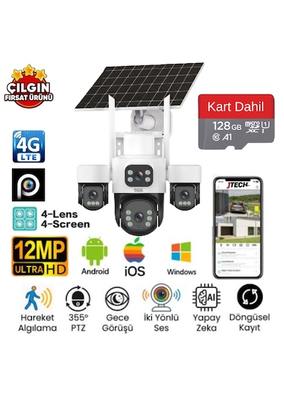 Inox X-14 3mp+3mp+3mp+3mp 12mp 4g E-sim Kartlı 2xsolar Panelli 4 Lens Akıllı Kamera + 128gb Sd Kart Dahil Inox X-14 3mp+3mp+3mp+3mp 12mp 4g E-sim Kartlı 2xsolar Panelli 4 Lens Akıllı Kamera + 128gb Sd Kart Dahil