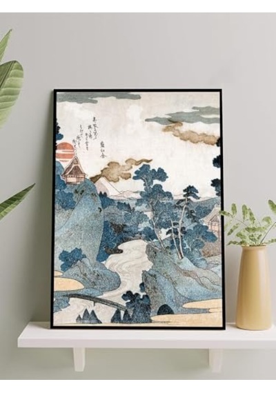 Sakin Nehir Ukiyoe Japon Sanatı Sanatı Çerçeveli Tablo - Çerçeveli Poster, Sanatsal Dekorasyon -