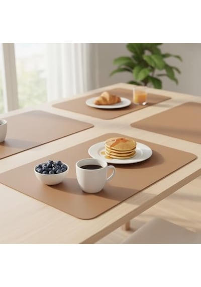 2 Adet Amerikan Servis 44x35 Cm Taba Renk Suni Deri Masa Altlığı, Su Geçirmez, Kaymaz, Isıya Dayanıklı Şık Diğer
