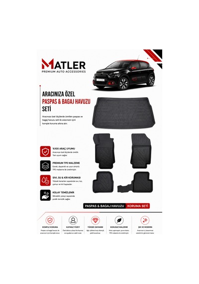 Citroen C3 2018 Model 4d Ekstra Havuzlu Paspas Ve Bagaj Havuzu Set
