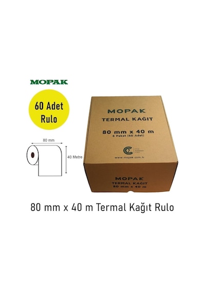 80x40 Termal Rulo Adisyon Yazarkasa Pos Fiş Bilgi 80 40 Yemek Fişi Termal Rulosu 1koli 60rulo