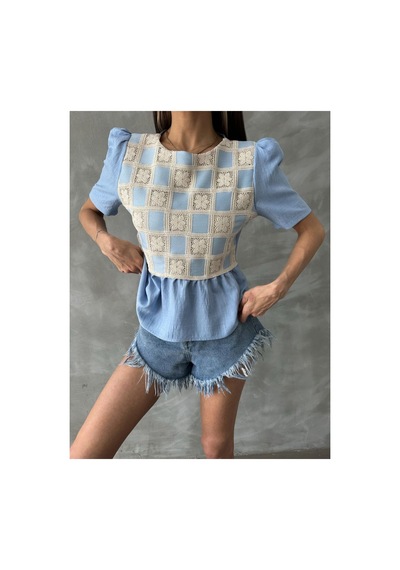 Verymoda Dantel Detaylı Bluz D2678 Mavi Mavi