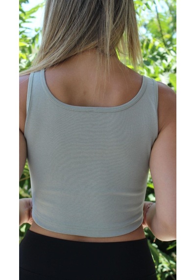 Afri Kadın Gri Basic Ribana Atlet Crop Likralı Spor Üst Gri