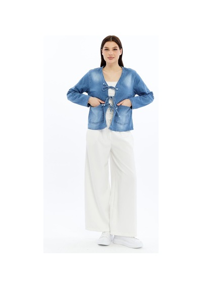 Selectmoda Kadın Denim V Yaka Önden Cepli Bağlama Detaylı Ceket/hırka Mavi Selectmoda Kadın Denim V Yaka Önden Cepli Bağlama Detaylı Ceket/hırka Mavi