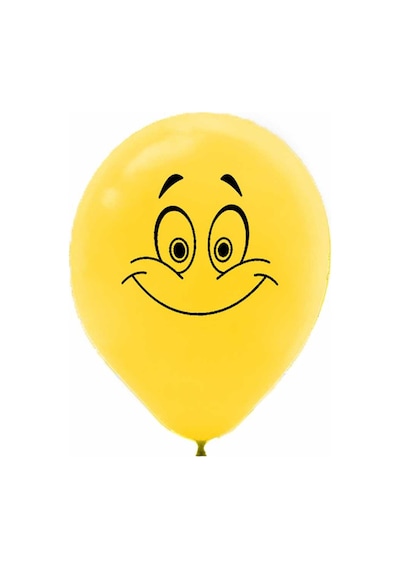Gülen Yüz Baskılı Sarı Balon 10'Lu