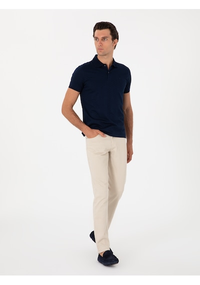 Lacivert Slim Fit Desenli Polo Yaka T-shirt