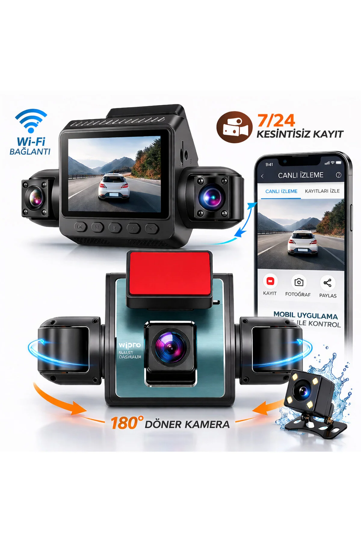 4 Kanallı Araç Kamerası - 360 Derece Görüş, Gece Görüşlü, Wifi Ve 24 Saat Park İzleme Modu