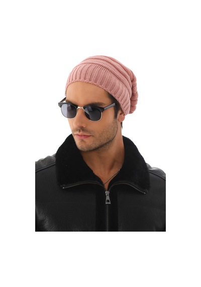 Ritagarcia Unisex Arkası İpli Büzgülü Triko Bere Kışlık Dökümlü Slouchy Beanie Bere Pudra