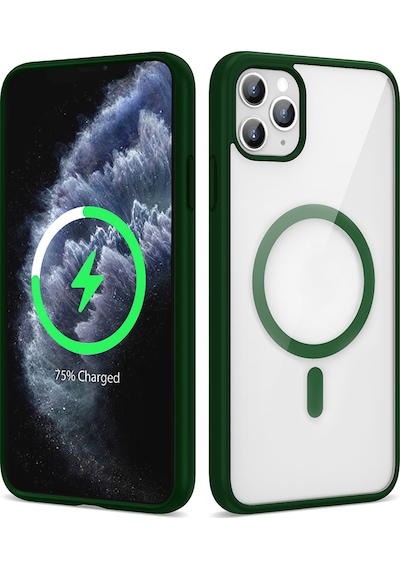 Zore Apple Uyumlu iPhone 11 Pro Max Kılıf Magsafe Wireless Şarj Özellikli Silikon Ege Kapak - Koyu Yeşil