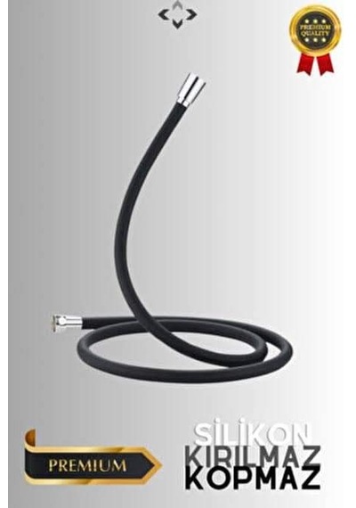Silikonlu Siyah Kopmaz Uzayan Premium Uçları Duş Hortumu 150 Cm