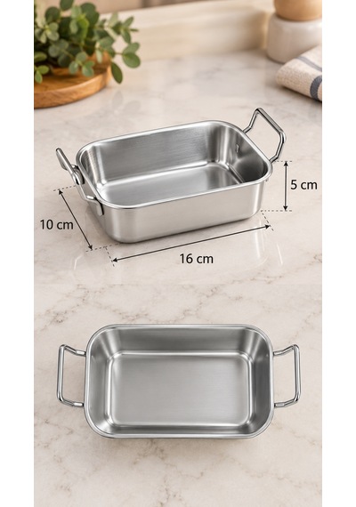 Mini Sunumluk Kulplu Meze, Kahvaltılık Ve Sos Servis Tabağı Paslanmaz Çelik 10x16 Cm Gümüş