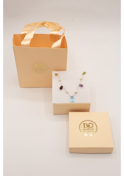 Doğan Diamond 925 Ayar Gümüş 12 Ct Yarı Değerli Doğal Taşlı & İncili Damla Kolye- Collezione Del Festival