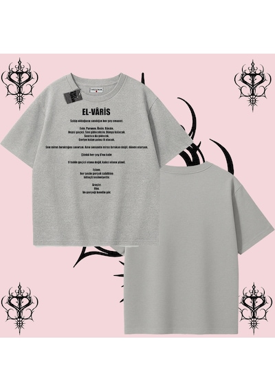 Tarzsokak El-varis Rabbimin 99 İsminden El-varis Oversize Unisex Tişört Hakikat Temalı Streetwear Gri