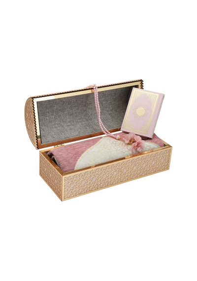 37x15x16 Cm Hediyelik Seccade Kuran-ı Kerim Tesbih Sandık Set Pembe