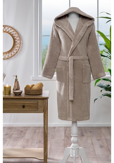 Özdilek Woven Kapüşonlu Bornoz Bej