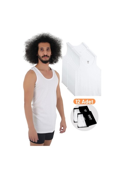 Cnt 12 Adet Erkek Penye Atlet Kutulu Beyaz Beyaz