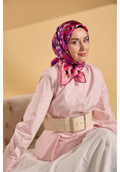 Silk Home Twill İpek Eşarp Şerit Pembe Çok Renkli