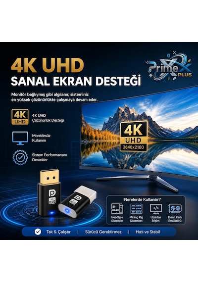 Primex Px-5261 Displayport 4k Uhd Display Dummy Plug, Dp Sanal Monitör Adaptörü, Ekran Kartı Emülatörü, Headless Display Emulator, Bitcoin Mining Ve Uzaktan Erişim İçin