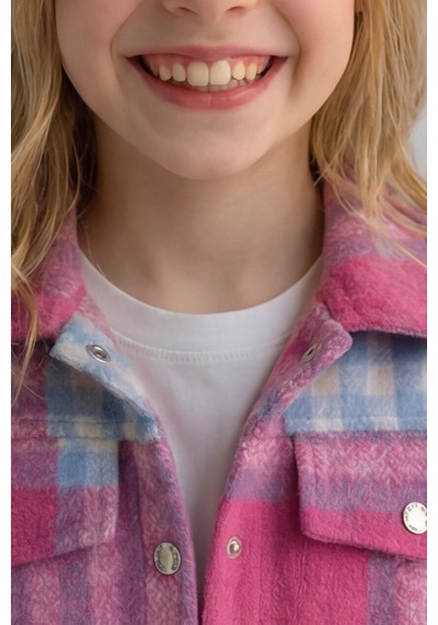 Esila Kids Kız Çocuk Kaşe Ceket Ekose Oduncu Gömlek Pembe