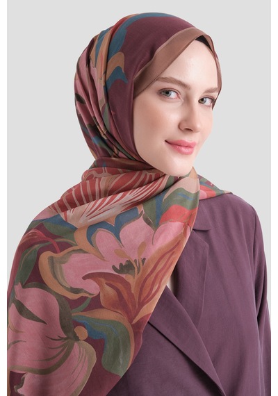 Armine Elegance Pamuk - İpek Şal As559 Kahve-bordo